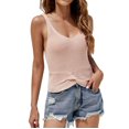 thumbnail image 1 of Gibobby Camiseta de verano para mujer, camiseta Sexy de punto cruzado de Color sólido para vacaciones, camiseta sin mangas de punto de lana con cuello en V, Top diario(Rosa,G), 1 of 5