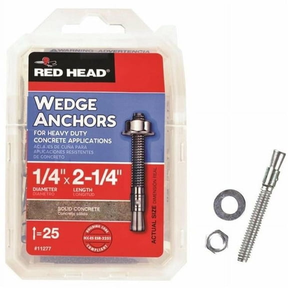 Red Head 1/4 in. x 2-1/4 in. Zinc-Plated Steel Hex-Nut-Head Solid Concrete Wedge Anchors (25-Pack) 12377