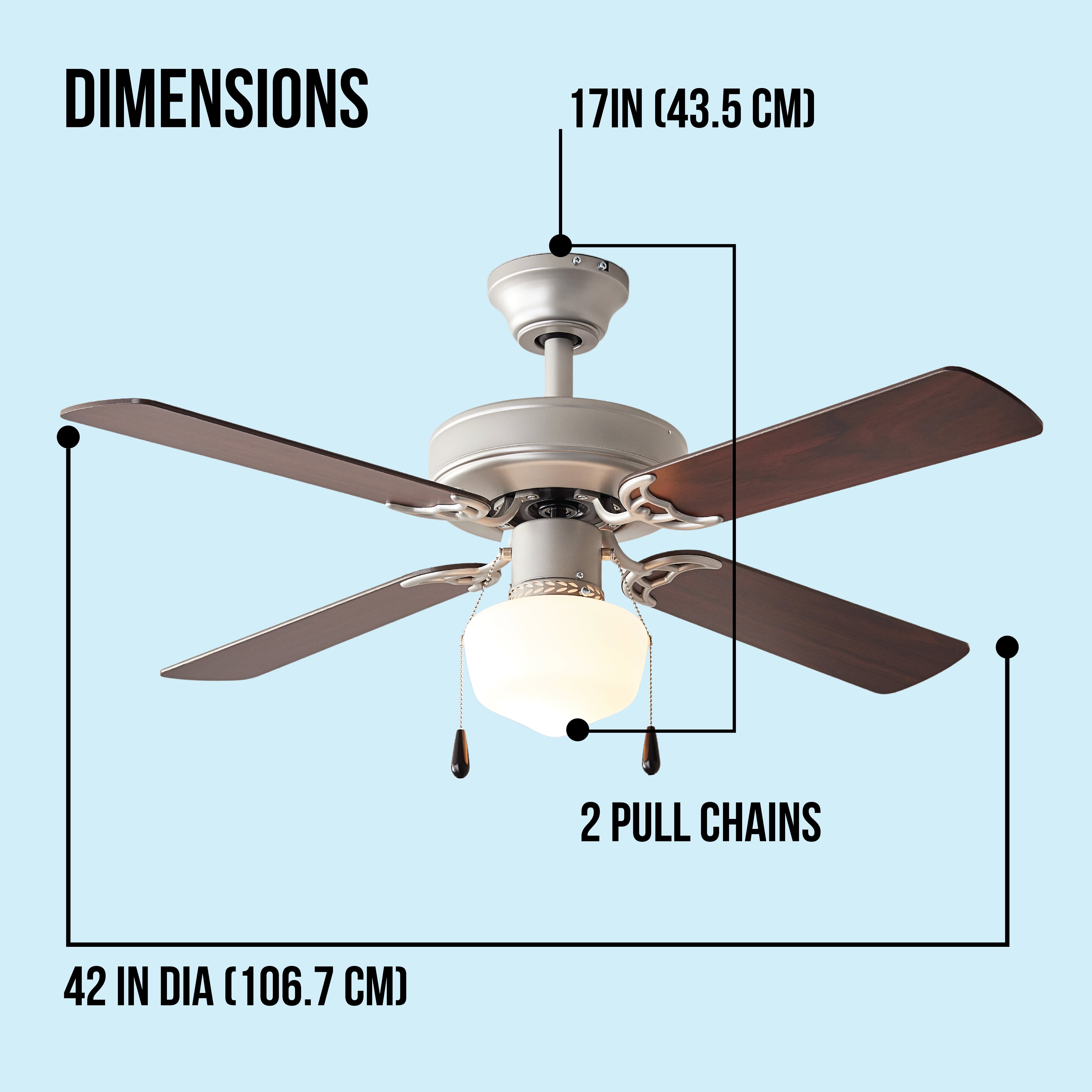 Mainstays 42 inch Downrod Ceiling Fan with Light Kit, Satin Nickel, 4 Blades, Reverse Airflow