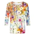thumbnail image 4 of Wanfds Hauts de Mode Multicolores pour Femmes Tendance Été 2024 Col Rond Manches Trois-Quarts TTG, 4 of 5