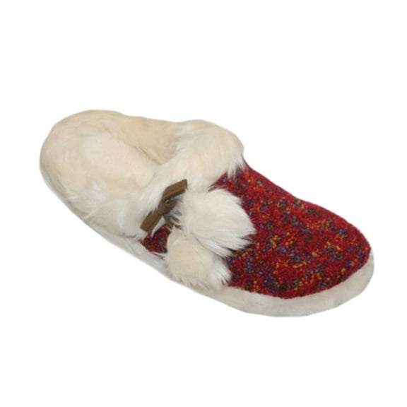 Dearfoams Women's Confetti Knit Clog Poms Slipper Red (XL - Shoe Size 11-12)