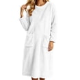 thumbnail image 7 of Mifsaly Womens Long Fleece Nightgown Plush Sleep Dress Long Sleeve Crewneck Warm Bathrobes with Pockets White,M, 7 of 7