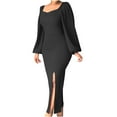 thumbnail image 2 of VKEKIEO Sexy Dresses For Women Sun Dress Crew Neck Long Sleeve Solid Black XXL, 2 of 9