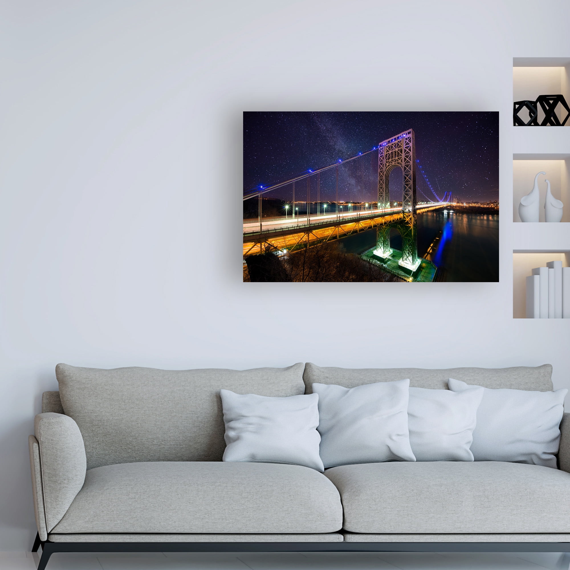 Trademark Fine Art 'George Washington Bridge Starry Night' Canvas Art by David Ayash