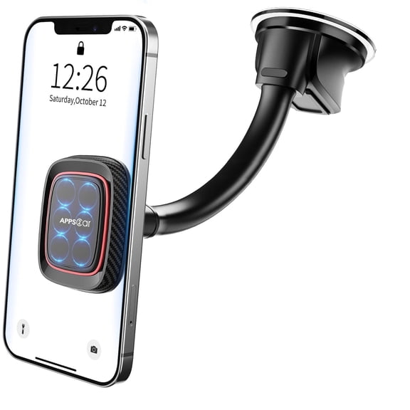 A2C Magnetic Phone Holder for Car Dashboard and Windshield with Suction Cup, Universal Rotation, Shockproof, Black