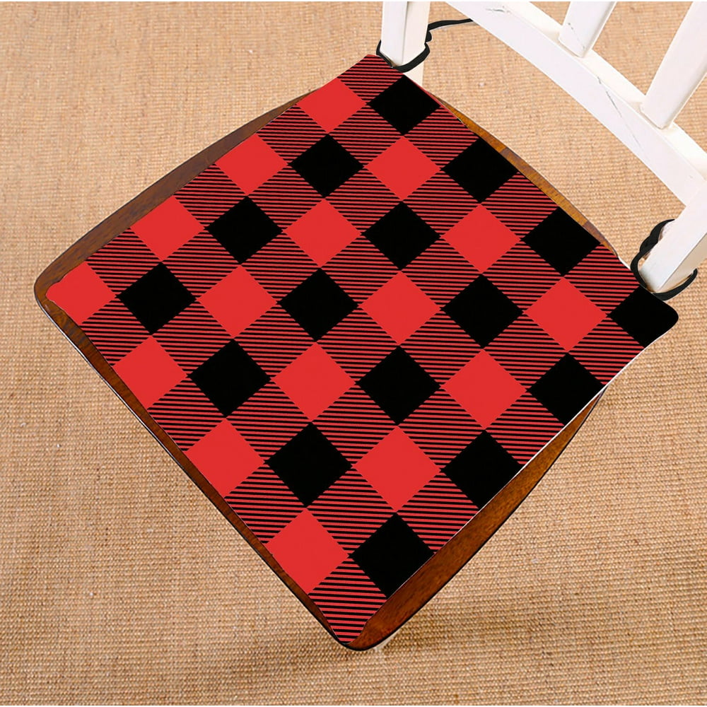 ABPHQTO Red And Black Tartan Plaid Checkered Pattern Chair Pad Seat