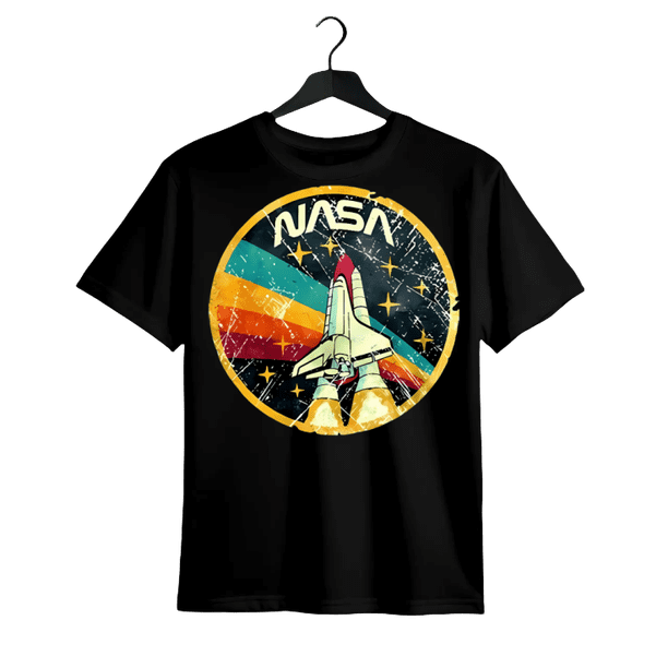 Vintage T Shirt Mens Space Shuttle astronaut uFo Mars Classic Tee NewRegular-Fit, Family T-shirt