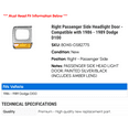 thumbnail image 2 of Right Passenger Side Headlight Door - Compatible with 1986 - 1989 Dodge D100 1987 1988, 2 of 2