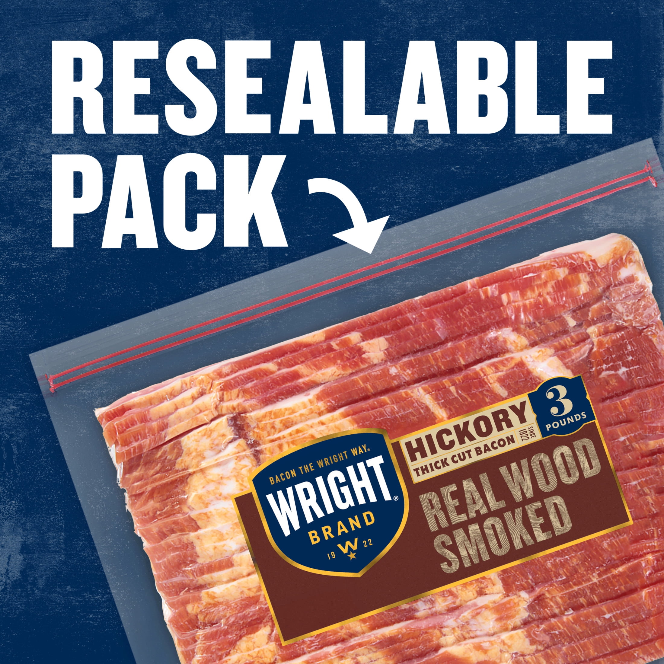 Wright Brand Hickory Real Wood Smoked Thick Cut Sliced Bacon, 48 oz