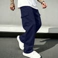 thumbnail image 2 of Dwelliawo Mens Casual Cargo Pants Straight Leg Elastic Waist Drawstring Sweatpants with Multi Pockets Baggy Streetwear Navy XL, 2 of 5