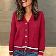thumbnail image 2 of PBFRDSJ Women's Knit Cardigan Sweaters Contrast Striped V Neck Colorful Button Open Front Sweater Long Sleeve Knit Outerwear with Pockets Free Sizes, 2 of 6