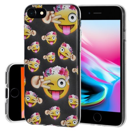 Emoji Icons Iphone 6 Plus iPhone 8 Plus Case, Soft Gel TPU Case Clear with Super Cute Emoji Design Slim Protective Cover (Semi-transparent, Anti Scratch,Flexible) for iPhone 8 Plus ()
