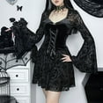 thumbnail image 4 of Vintage Dark Flocking Long Sleeve Dress for Women Girls Gothic Bodycon Dresses Elegant Slim Fitting Long Skirt, 4 of 9