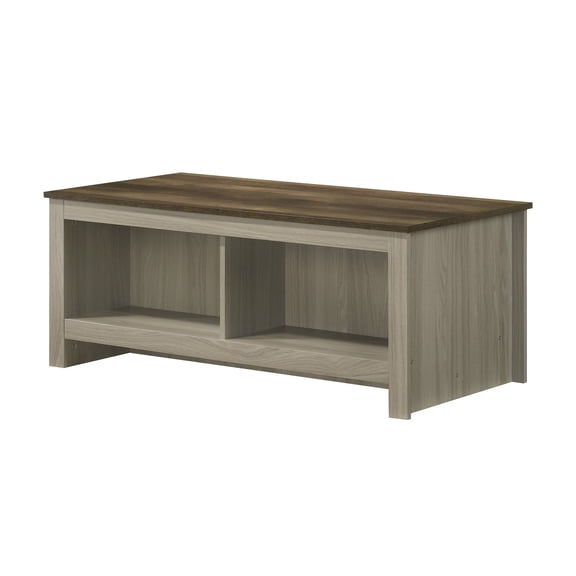 Coffee Tables Nyla 43"W Gray Oak Coffee Table with Open Shelves Front and Back,Coffee Tables With Storage