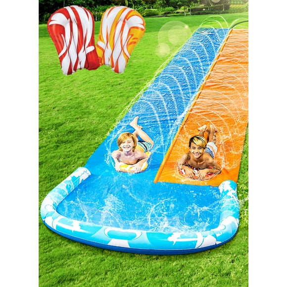 Tobogán acuático JOYIN de 6,9 m con 2 tablas de bodyboard para niños mayores de 3 años