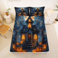thumbnail image 5 of Manfei Halloween Castle Queen Sheets,Pumpkin Lantern Queen Sheet Sets,Black,4pcs,1 Flat Sheet, 1 Fitted Sheet and 2 Pillowcases, 5 of 6