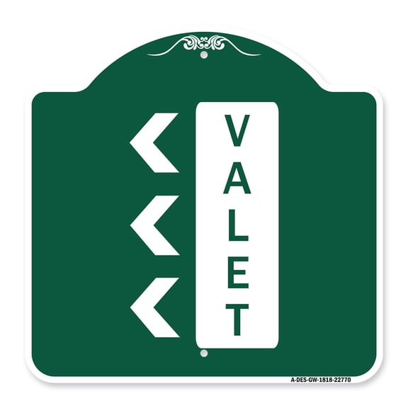 SignMission A-DES-GW-1818-22770 18 x 18 in. Designer Series Sign - Valet Left Arrow, Green & White
