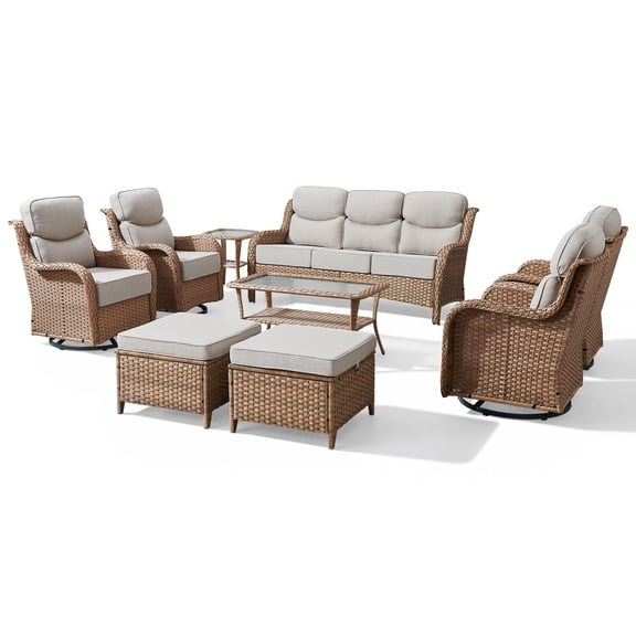 Jentlehouse 10 Pieces Outdoor Patio Furniture Set with 4 Swivel Rocking Chairs,Wicker Rattan Sofa Set Outdoor Sectional Conversation Set for Garden Lawn Balcony