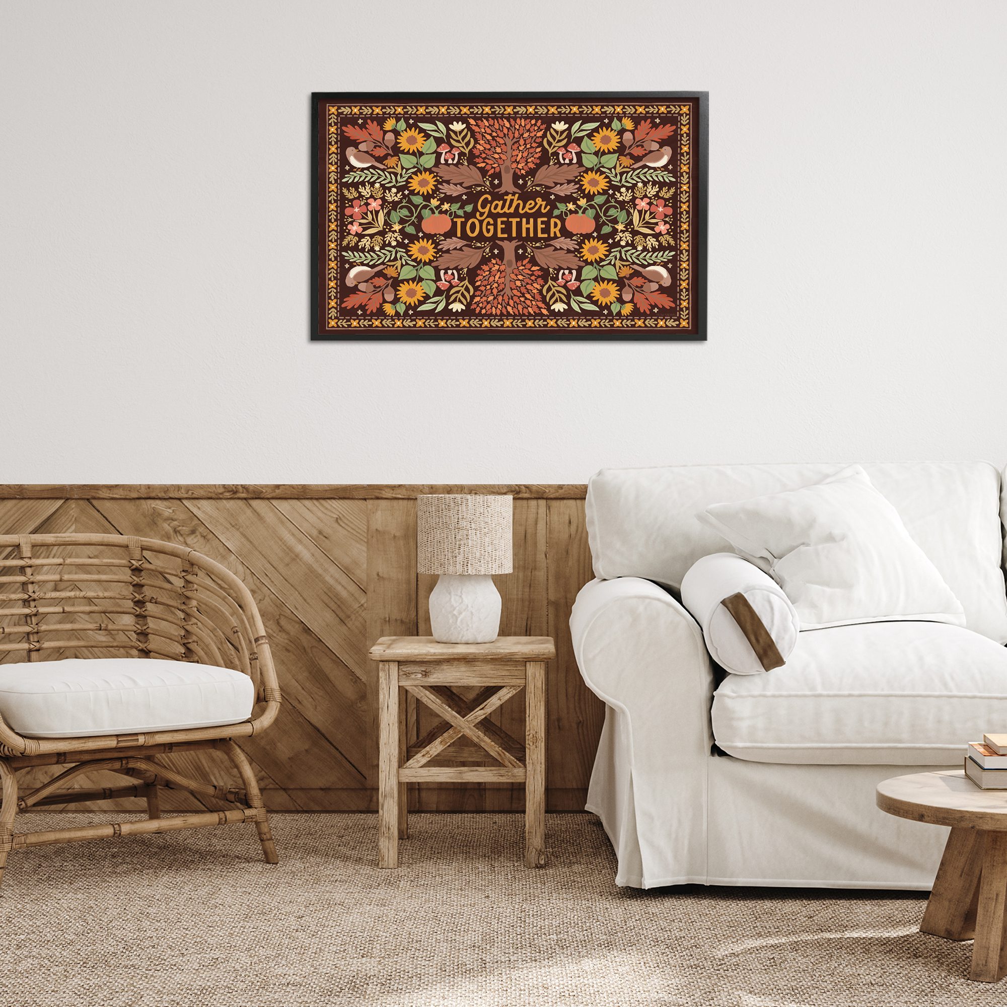 Stupell Industries Gather Together on Brown Landscape Painting Black Framed Art Prints Wall Art, 30 x 20
