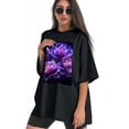 thumbnail image 3 of Plus Size Shirt for Women Black Tops for Women Oversized Short Sleeves Shirt for Women Peony Flower 3 T Shirt Crewneck Shirt for Women 3XL, 3 of 5