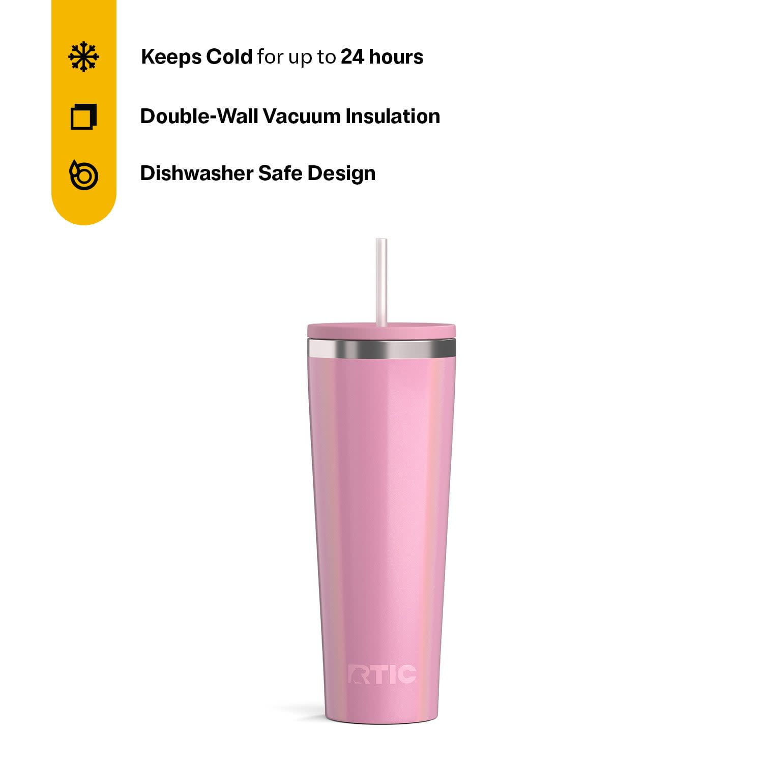 RTIC 28 oz Ceramic Lined Everyday Tumbler, Spill-Resistant Straw