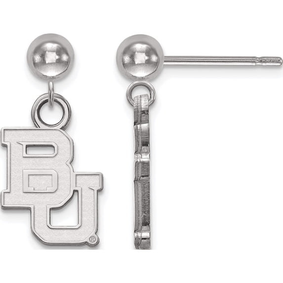 14K White Gold 14Kw Logoart Baylor University Earrings Dangle Ball (16 X 11) Made In United States 4w009bu