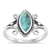 CHOOSE YOUR COLOR Simulated Turquoise High Polished Bali Post Ring .925 Sterling Silver Band Blue CZ Female Size 9
