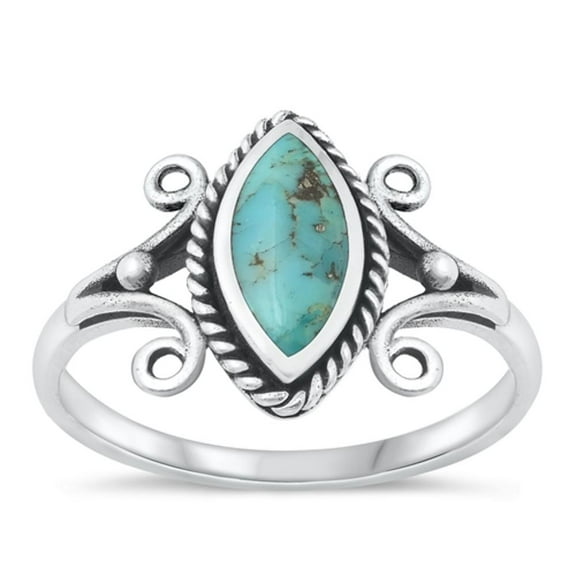 CHOOSE YOUR COLOR Simulated Turquoise High Polished Bali Post Ring .925 Sterling Silver Band Blue CZ Female Size 6