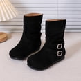 thumbnail image 6 of Lutiedan Girls Mid Calf Boots, Faux Suede Lightly Fleece‑Lined Non Slip Shoes Princess Fall Winter Flat Shoes,Black,10, 6 of 7