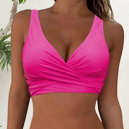 Dorinao Women s Bikini Top V Neck Wrap Look Bralette Swimwear Sports Bikini Halterneck Bikini Swimwear Vacation Swimsuits Summer Beach Bikini Top  Pink  XL