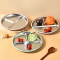 thumbnail image 3 of Shoreew Baby Plate with Suction Base 3-Section Divided Stainless Steel Dish 9" Unbreakable Anti Breakage Metal Bowls for Toddlers, 3 of 7
