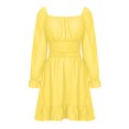 thumbnail image 5 of Lindreshi Fall Dresses for Women Homecoming Dresses Fashion Women Casual Squard Neck Solid Color Long Sleeve Backless Lacing Dress, 5 of 9