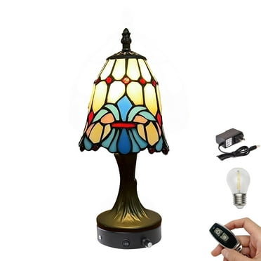 Kiven Cordless Table Lamp,1-Light Dimmable Bedside Lamps for Nightstand with Pink Glass Lampshade, Tiffany-Style Rechargeable Desk Lamp for Reading Home Decor Bedside TD0792