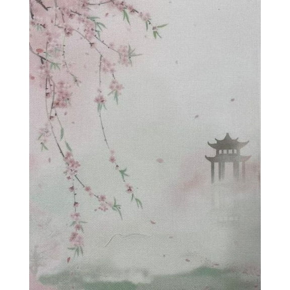 Zen Serenity Designer Printed AIDA Fabric. Canvas for embroidery with an applied background KF-1373A