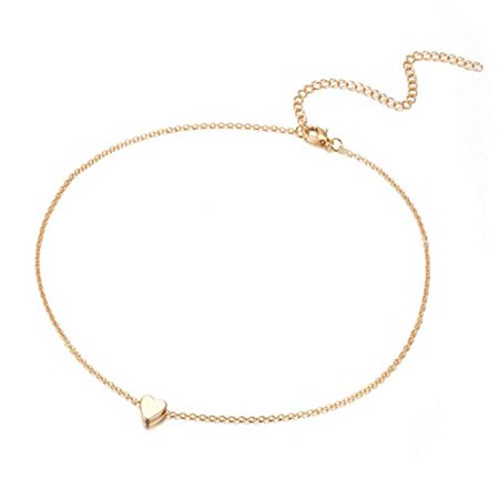Charm Gold Pewter Choker Necklace Small Heart Necklace Choker Pendant Slider Dainty Gold Silver Delicate Simple (Gold) ()