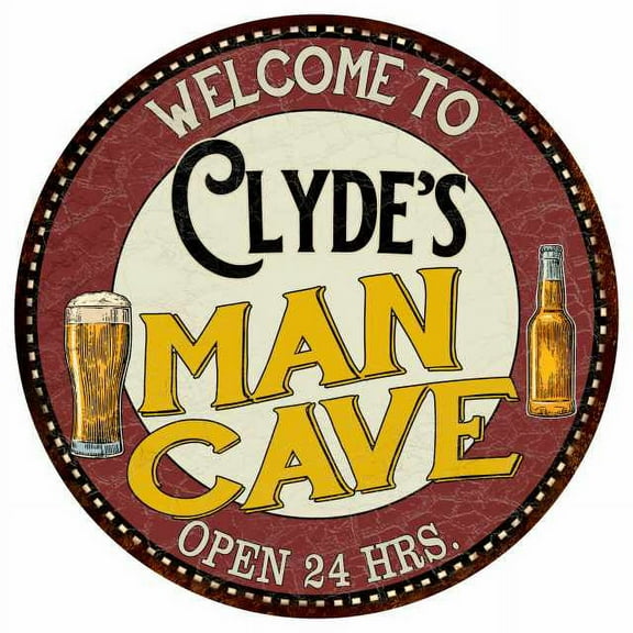 Clyde's Man Cave 14" Round Metal Sign Kitchen Bar Wall Decor 100140035143