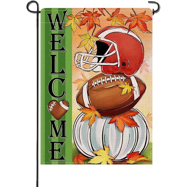 Bandera decorativa pequeña para jardín, diseño de fútbol de otoño, calabaza blanca otoñal, hojas de arce, decoración exterior para patio, Acción de Gracias, estilo granja, decoración exterior para el