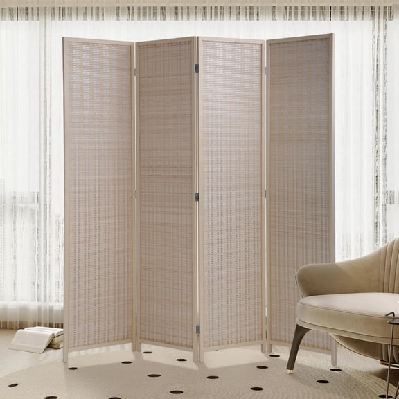 Bamboo Room Dividers with 4 Panel Folding Privacy Screen for Room Separation 72" Room Partitions and Dividers Freestanding Wall Divider for Home Office, Bedroom, Natural
