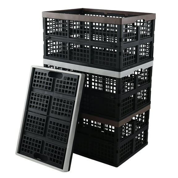 Xeabia 42 L Plastic Collapsible Storage Crates, Large Foldable Storage Crates, 4 Packs