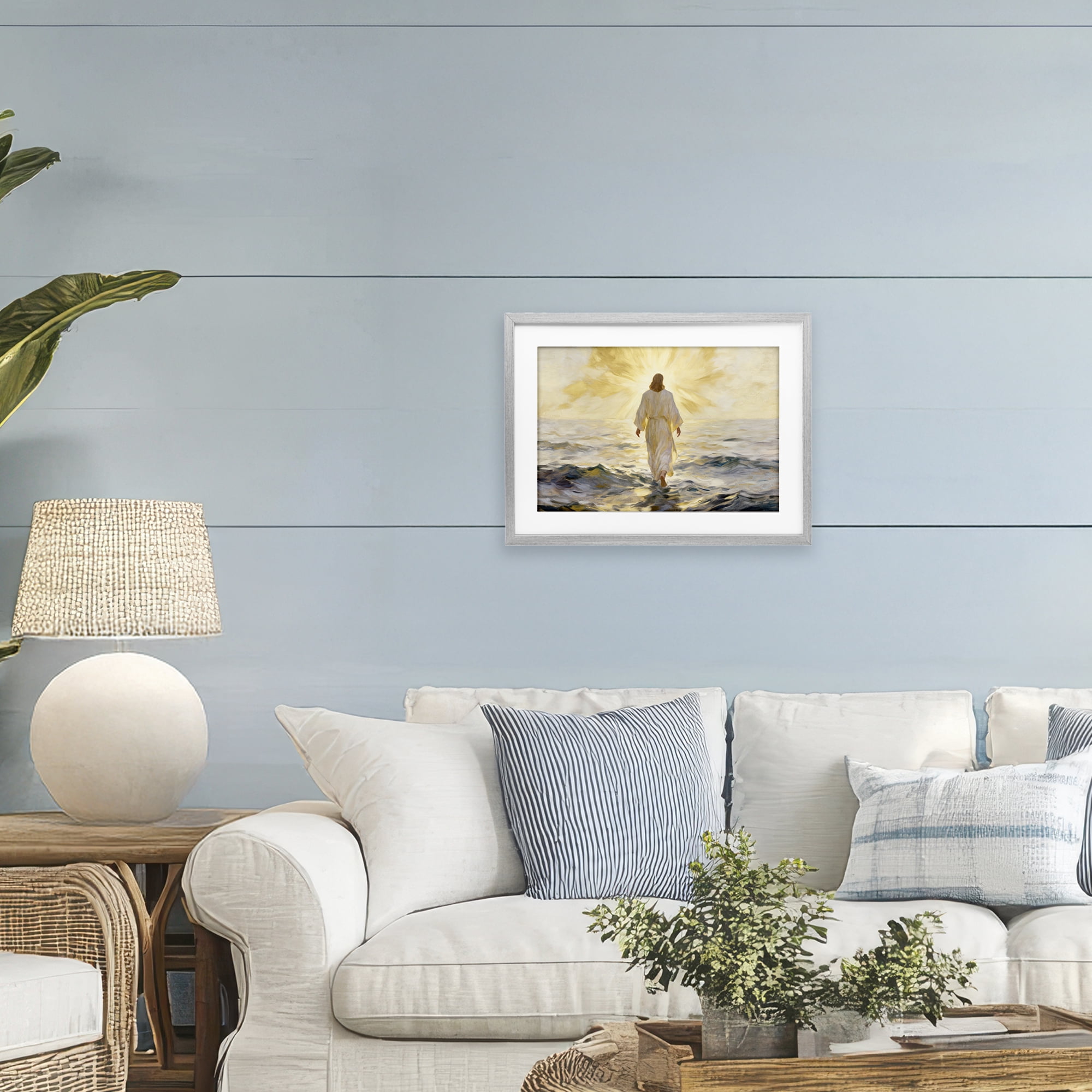 Stupell Industries Golden Walk Spiritual Figure Gray Framed Print Under Glass, design by Kim Allen