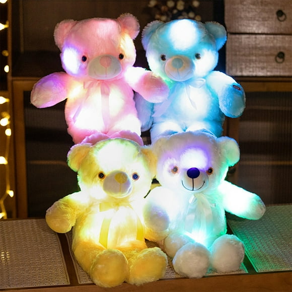 Sentmoon Stuffies Little Gifts for Women Cute Decorative Pillows Colorful Color Changing Glowing Ribbon Bear Stuffed Dolls Color Lovely Stuffed Toy For Boy and Girl Holiday Gift Birthday Gift