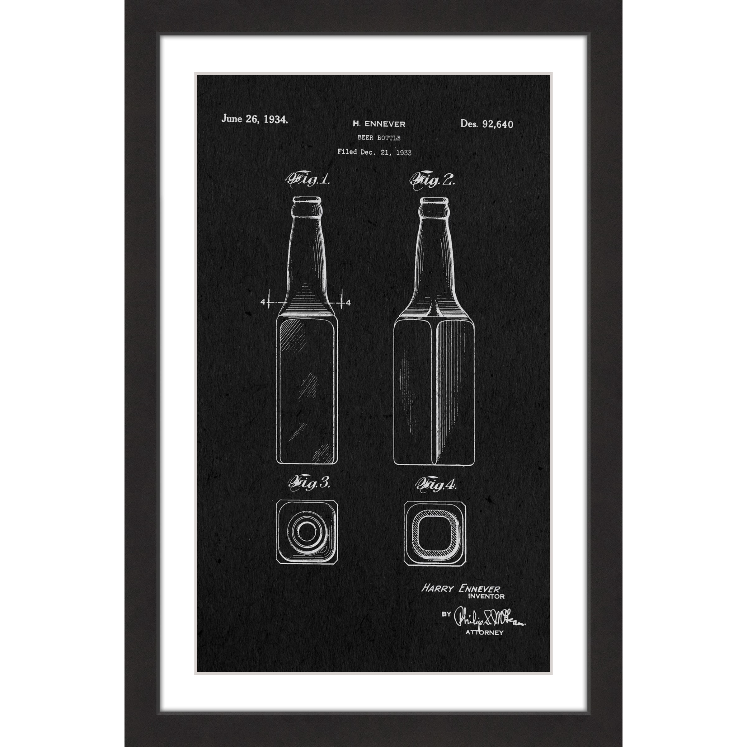 "Beer Bottle 1933 Black Paper" Framed Painting Print