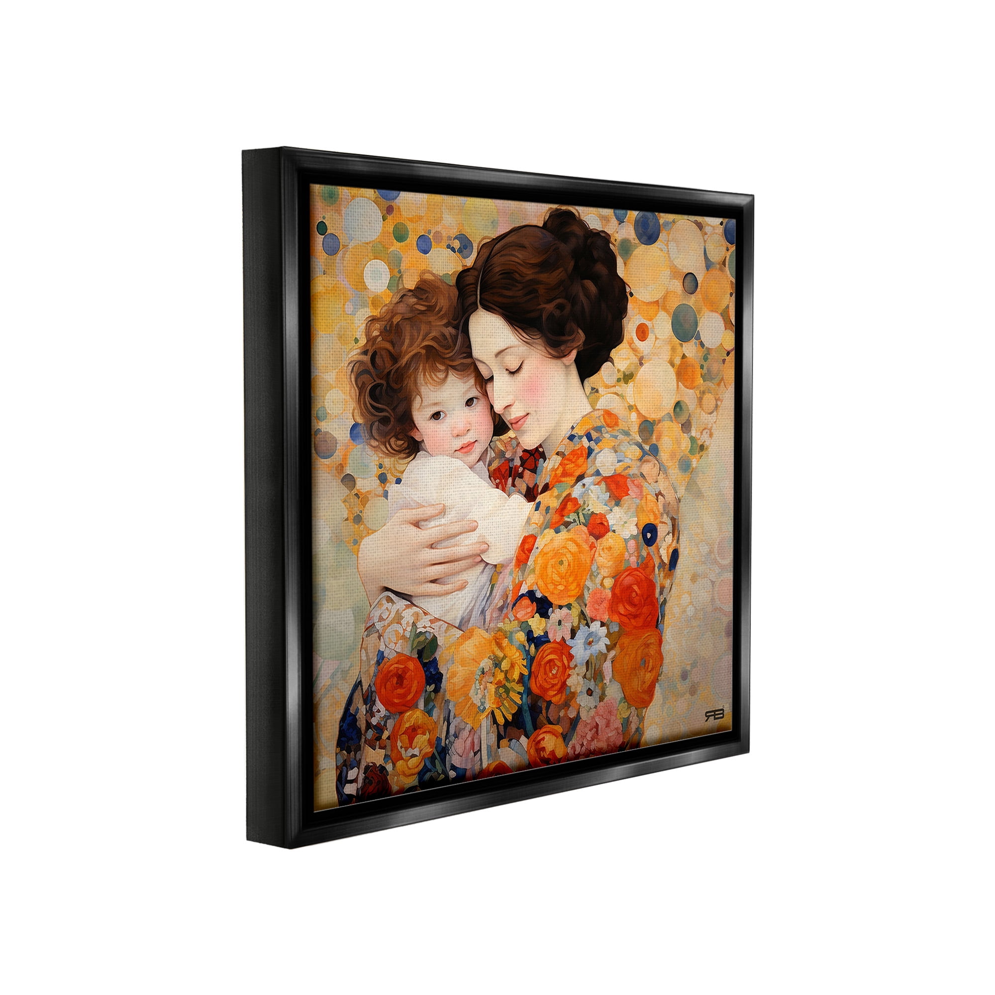 Stupell Industries Floral Mother & Baby Abstract Painting Black Floater Framed Canvas Art Print Wall Art, 25 x 25
