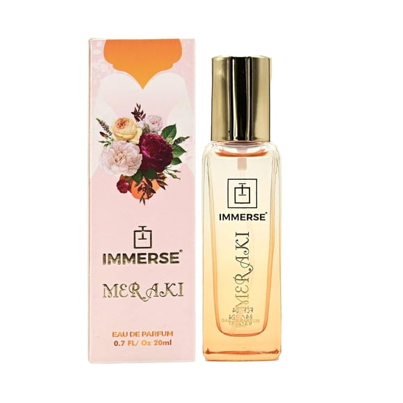 Immerse Meraki Eau De Parfum For Men & Women 20ml, 0.67 Fl.oz. | Premium Long Lasting Unisex Perfume - With Grapefruit, Osmanthus Almond & Patchouli Notes | Perfect Gift For Birthday, Anniversary