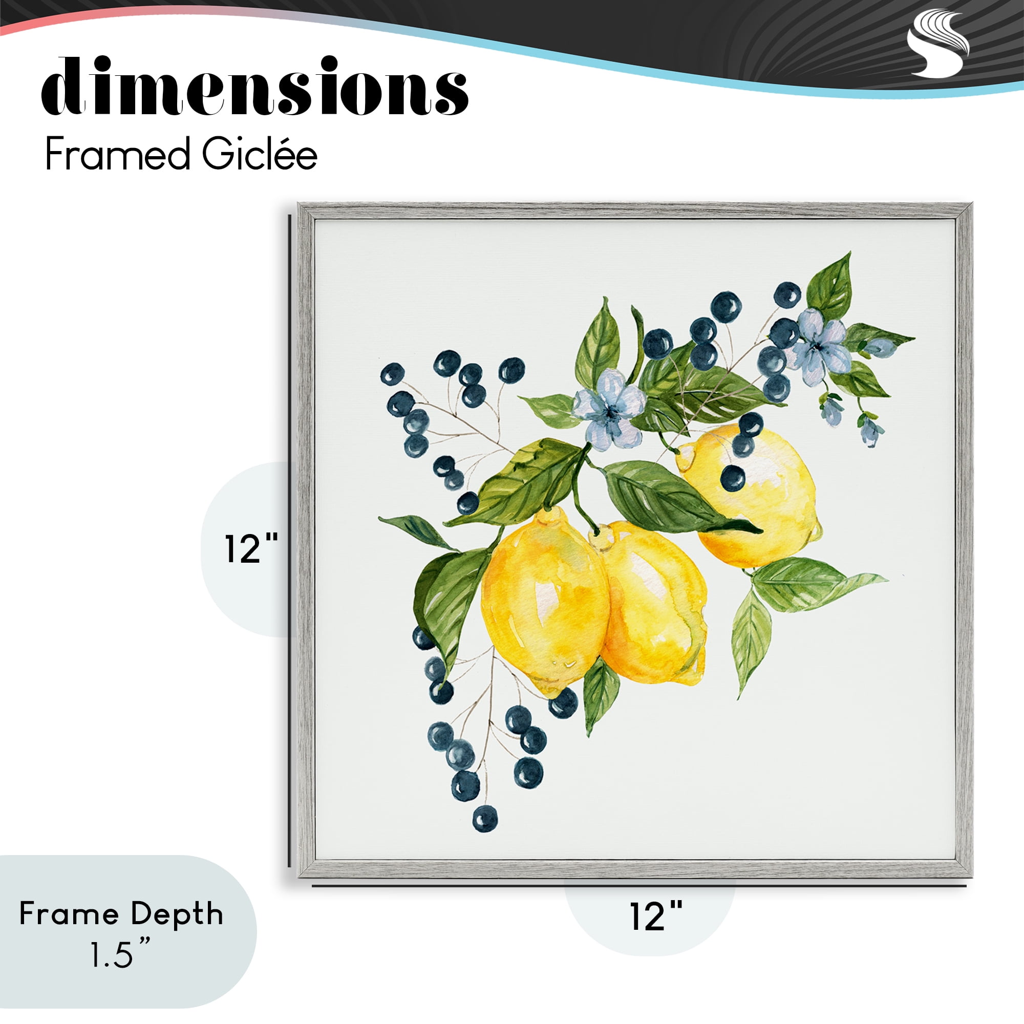 Stupell Industries Lemon Branch with Berries Gray Framed Giclee Art, design by Livi Finn