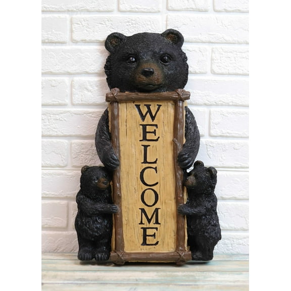 Rustic Forest Mama And Cubs Black Bears Family Welcome Sign Wall Decor Plaque