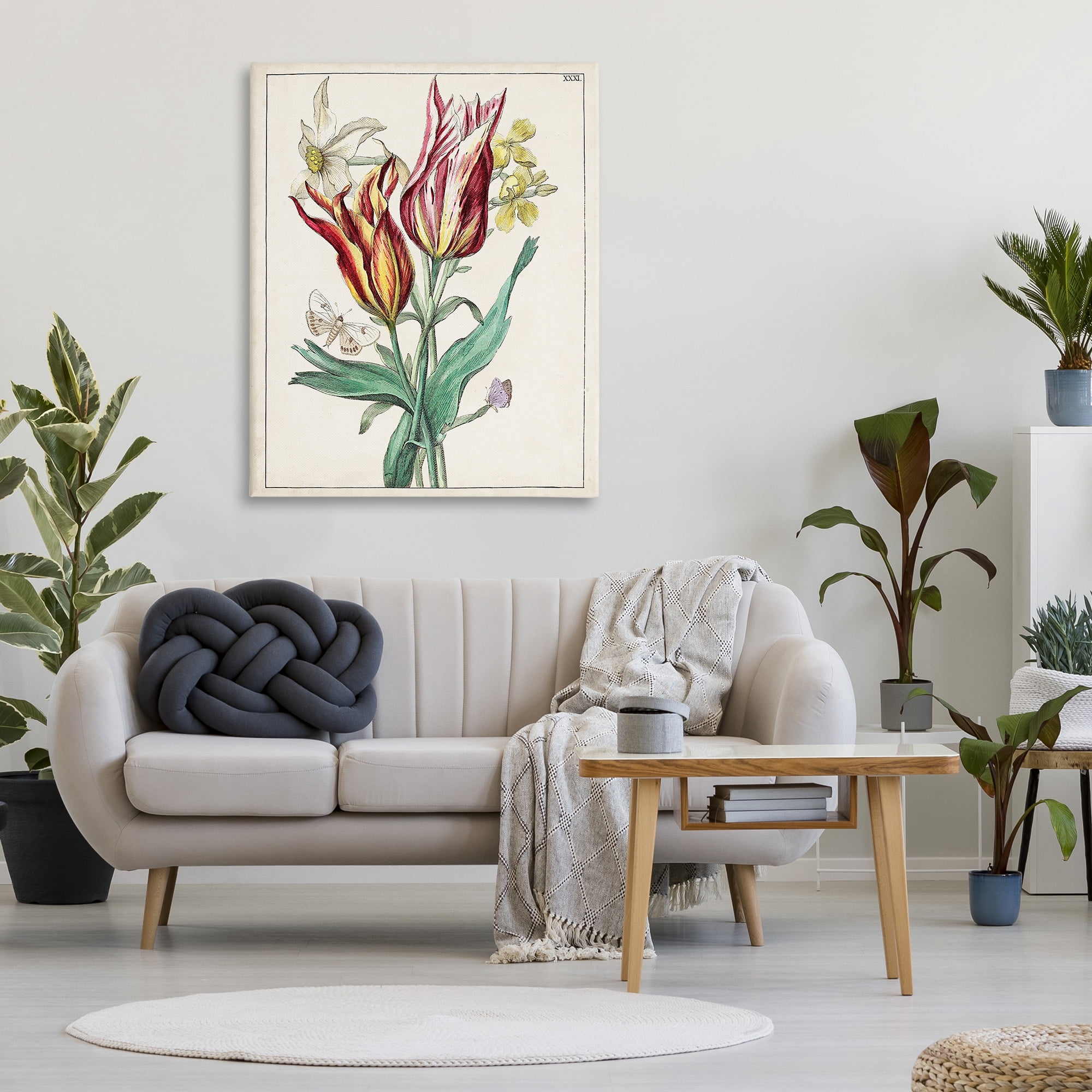 Stupell Industries Tulips & Moths Study Botanical & Floral Painting Gallery Wrapped Canvas Art Print Wall Art, 36 x 48