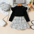 thumbnail image 2 of CUZIBR Toddler Girls Fall Winter Outfits Ruffle Knit Button Tops Plaid Mini Skorts 2Pcs Long Sleeve Sets Versatile Dailywear For Child, 2 of 7
