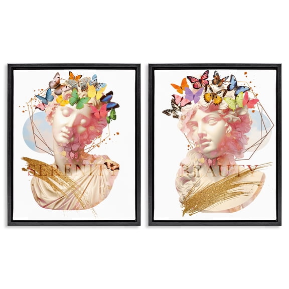Stupell Industries Contemporary Serenity & Beauty Glam Collages Black 2pc Floating Frame Art Set, 17 x 21 each, by Susan Arnot