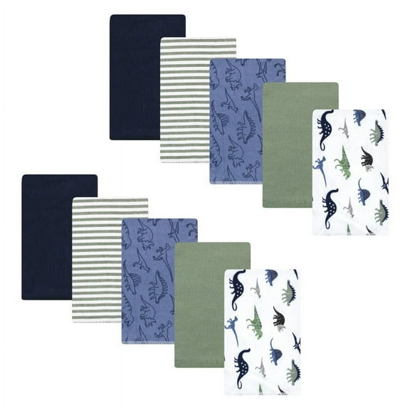Hudson Baby Infant Boy Cotton Flannel Burp Cloths, Blue Green Dino, One Size